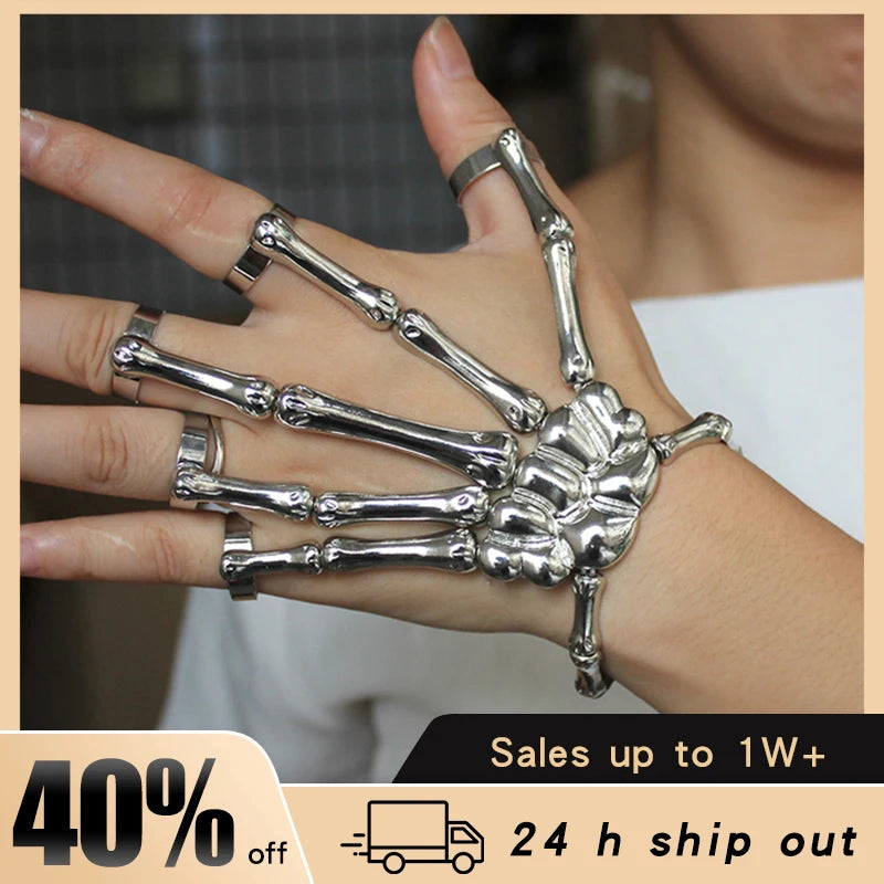 Steampunk Skull Bracelet – Gothic Skeleton Elastic Bangle for Men & Women