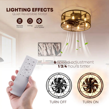 Flush Mount Caged Ceiling Fan - Modern And Compact