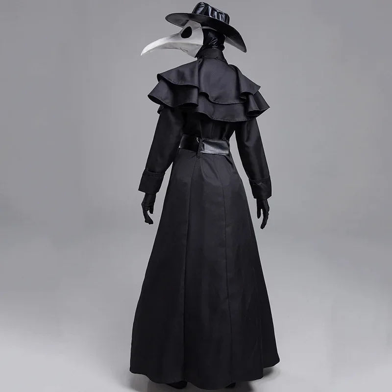Medieval Hooded Robe with Plague Doctor Mask & Hat – Men’s Halloween Cosplay Cloak | Monk, Priest, Wizard, Steampunk Costume (Up to 5XL)