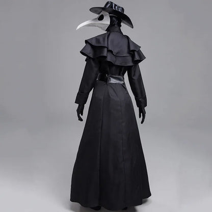 Medieval Hooded Robe with Plague Doctor Mask & Hat – Men’s Halloween Cosplay Cloak | Monk, Priest, Wizard, Steampunk Costume (Up to 5XL)