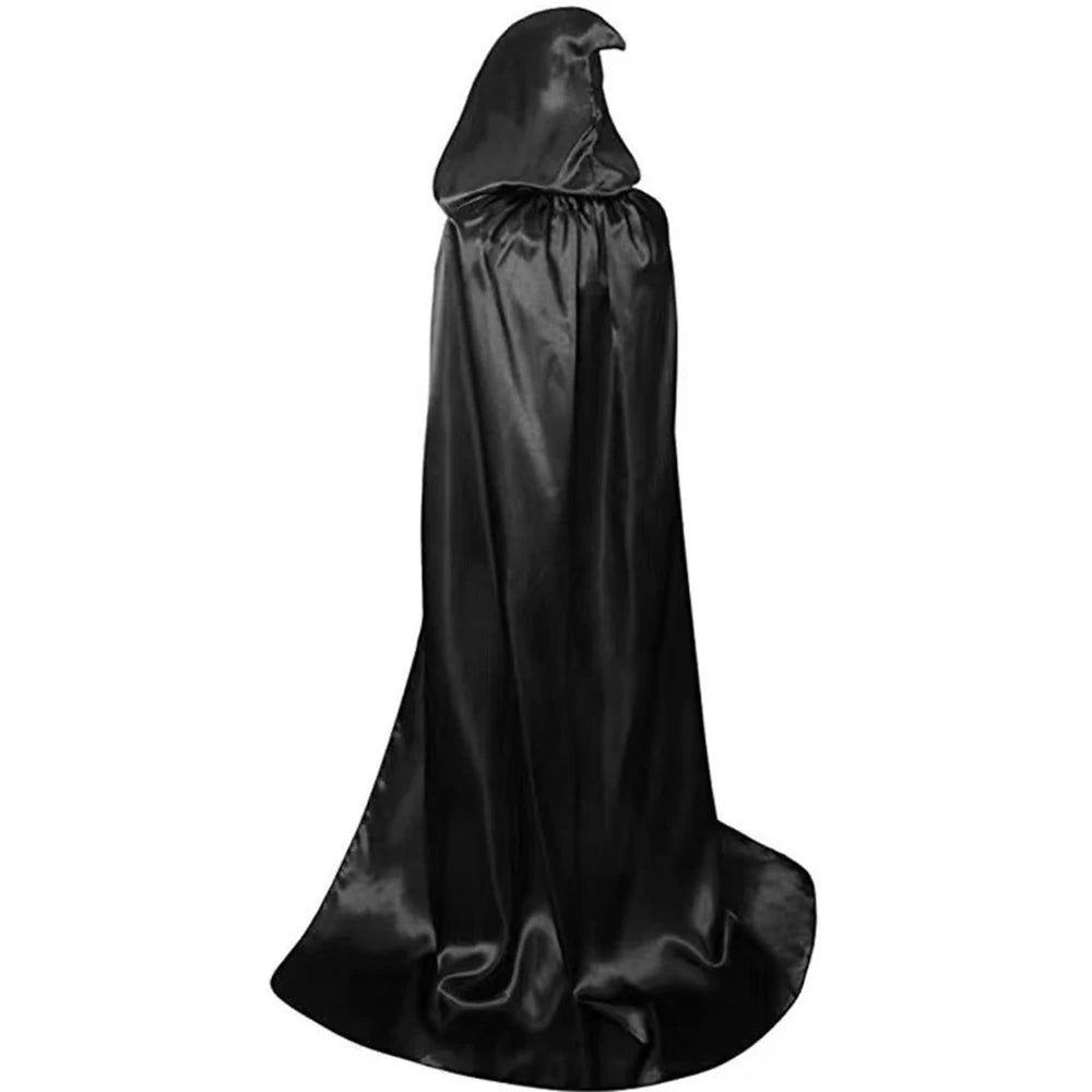 Halloween Black Hooded Cloak – Soft Unisex Witch & Wizard Robe | Long Cape Cosplay Costume for Party, Performance & Holiday Dress Up
