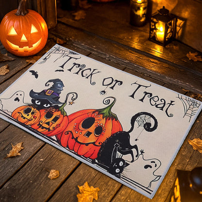 Halloween Crystal Velvet Doormat – Pumpkin & Ghost Trick or Treat Mat