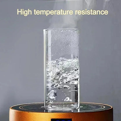 Square Heat-Resistant Glass Coffee Cup with Lid & Straw – Transparent Drinkware