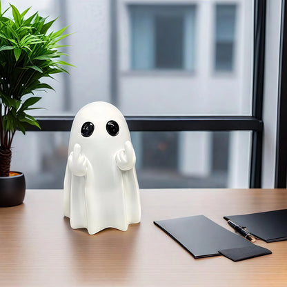 Middle Finger Ghost Statue – Cute & Scary Ghost Figurine | Halloween Home Decoration, Coffee Table & Shelf Centerpiece