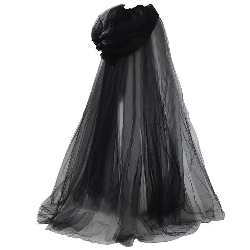 Black Witch & Vampire Cosplay Cloak – Halloween Double Layer Bridal Shawl | Party Costume Prop & Holiday Dress Up